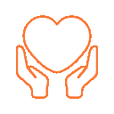 Animated icon of hands holding a heart